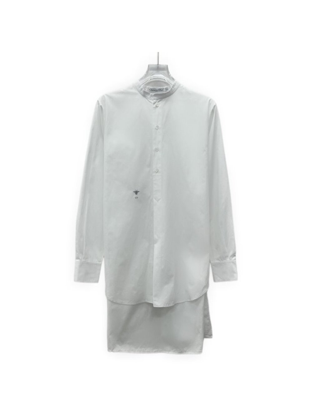 Dior White Bee Embroidered Cotton Shirt Dress